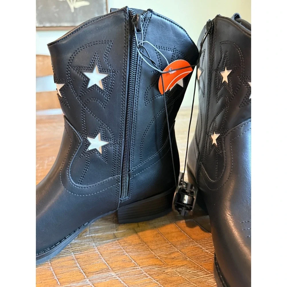 NEW Wonder Nation Kids Black Star West Western Cowboy Boots 6 Cowgirl Rodeo Kids
